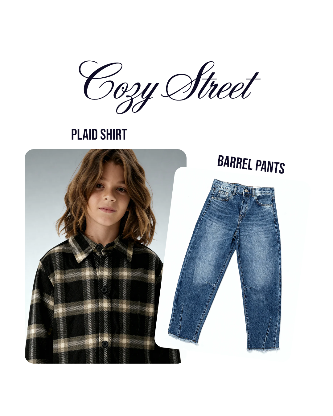 Cozy Street ( Plaid shirt + Barrel pants )