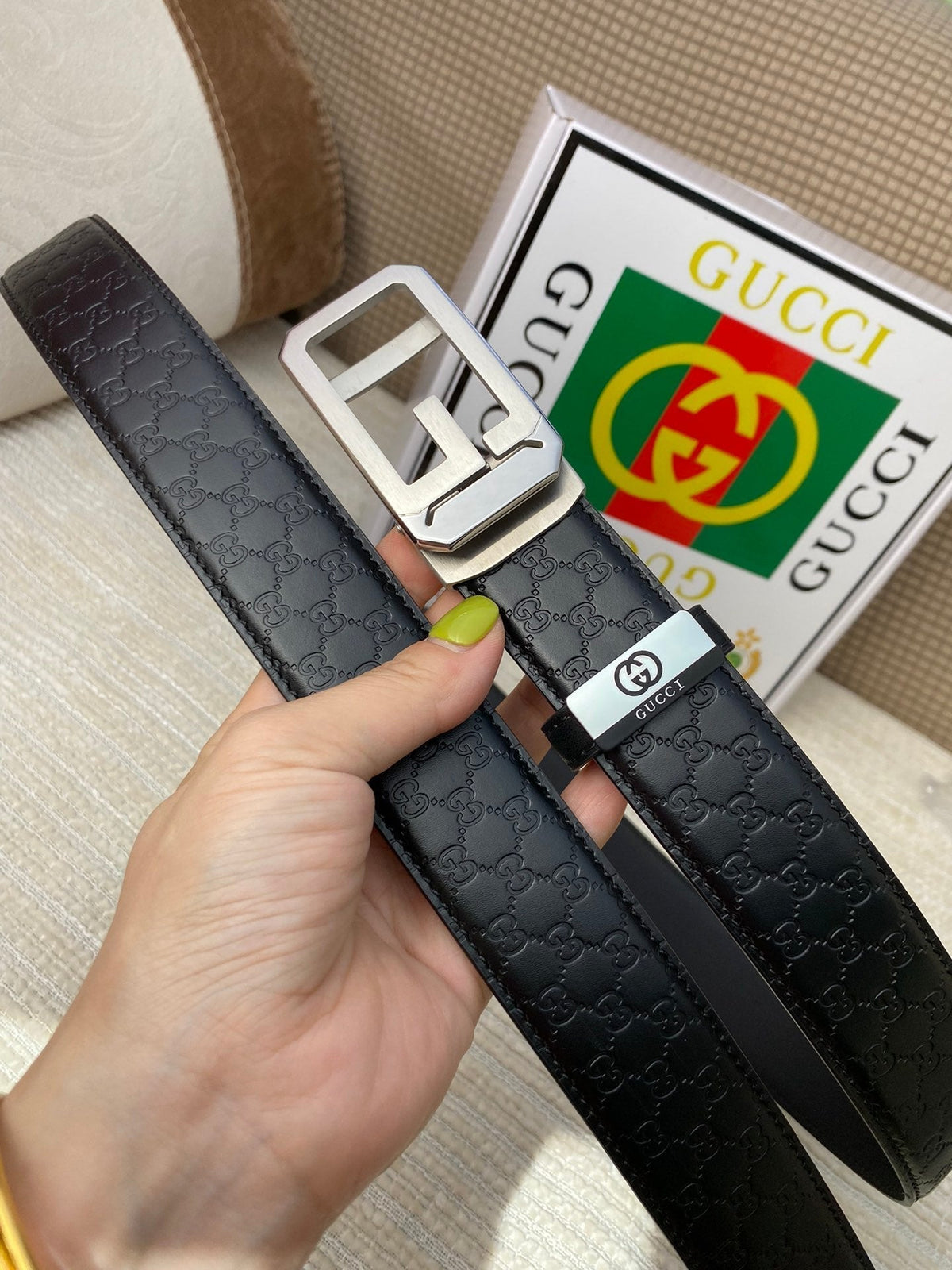 Black Leather Belt with Silver Buckle