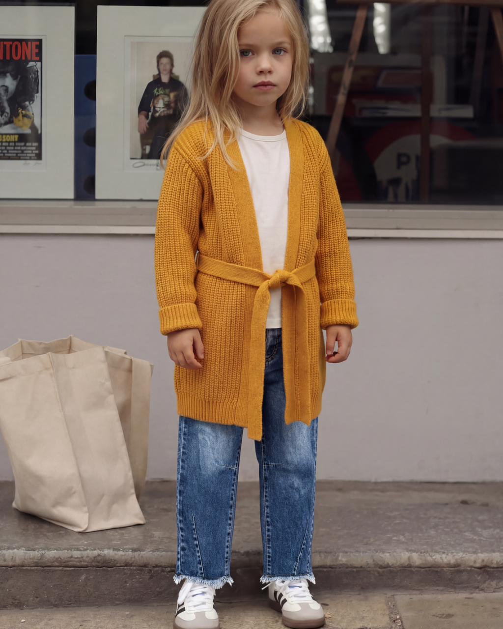 Golden Ease ( Long knitted cardigan + Barrel pants )