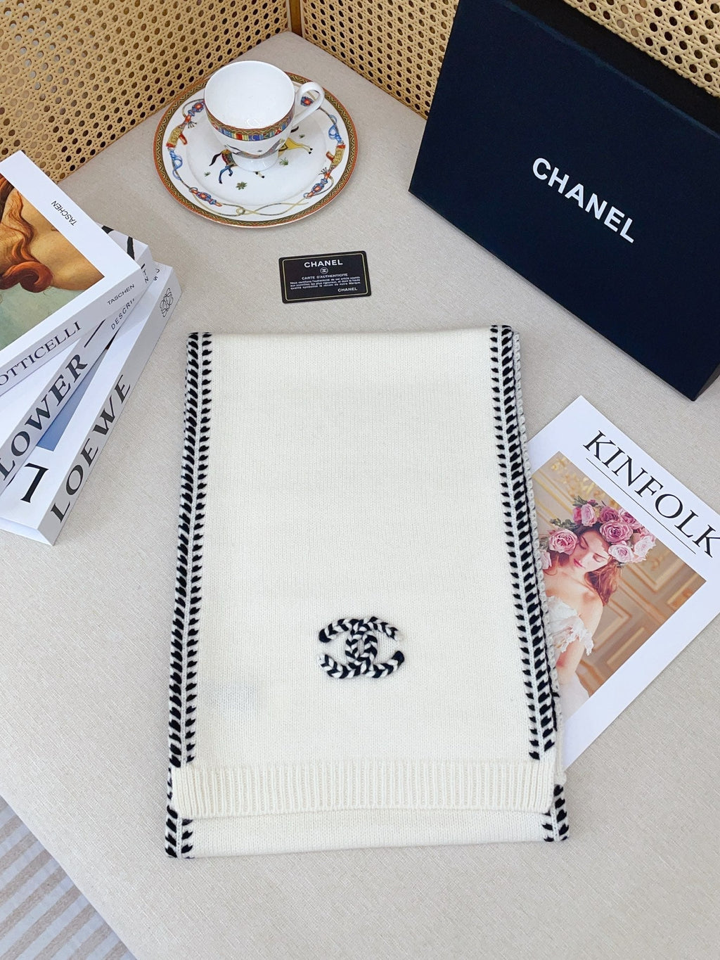 White Knit Wool & Cashmere Scarf