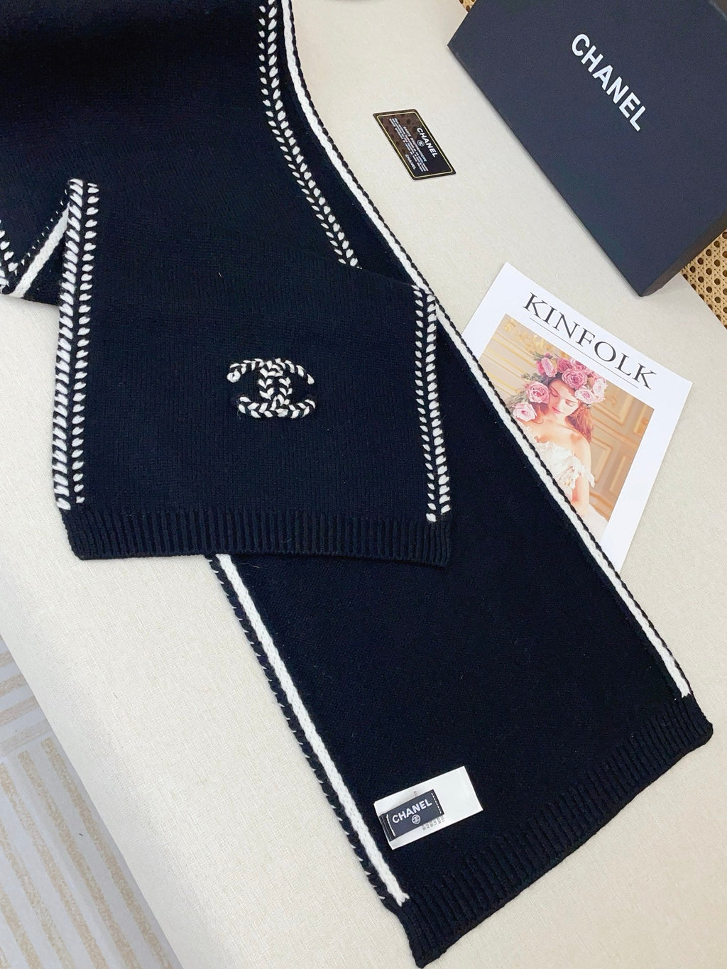 Black Knit Wool & Cashmere Scarf