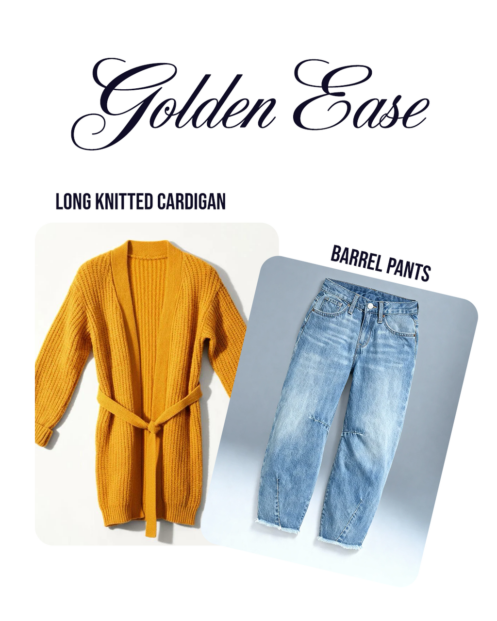 Golden Ease ( Long knitted cardigan + Barrel pants )