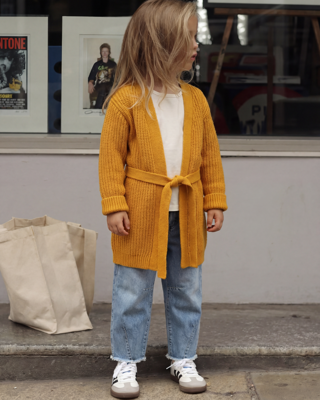 Golden Ease ( Long knitted cardigan + Barrel pants )