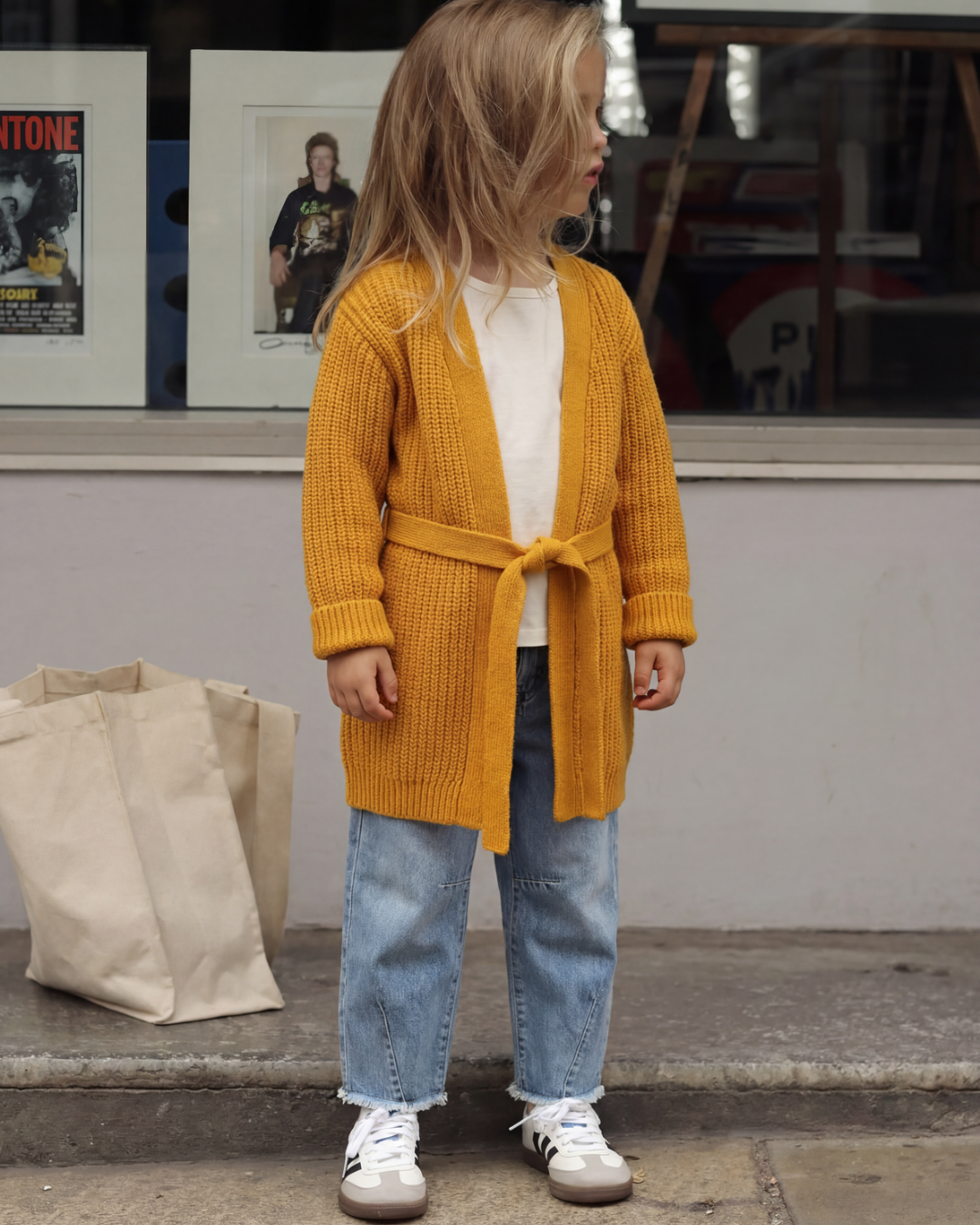 Golden Ease ( Long knitted cardigan + Barrel pants )
