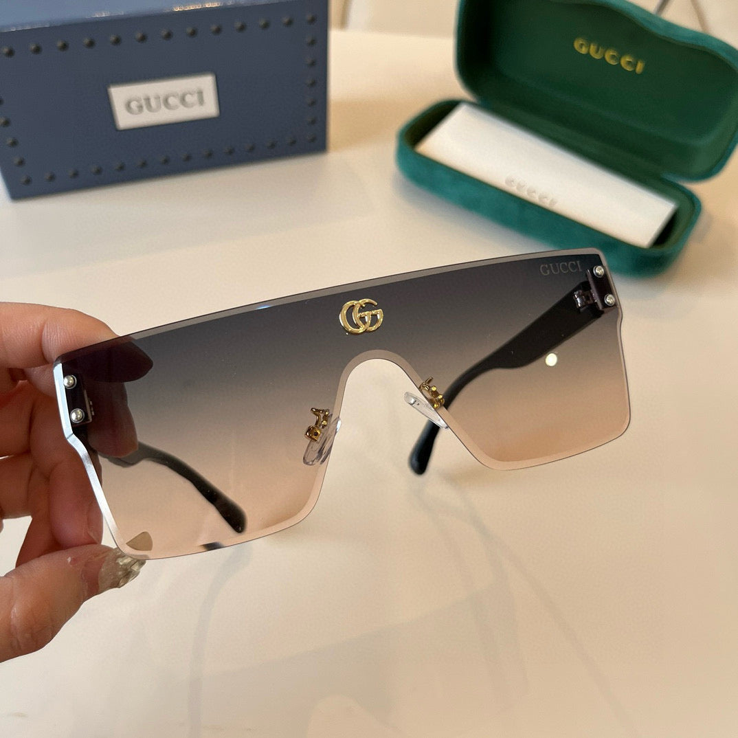 Oversized Shield Sunglasses with Gold Accent Detailing